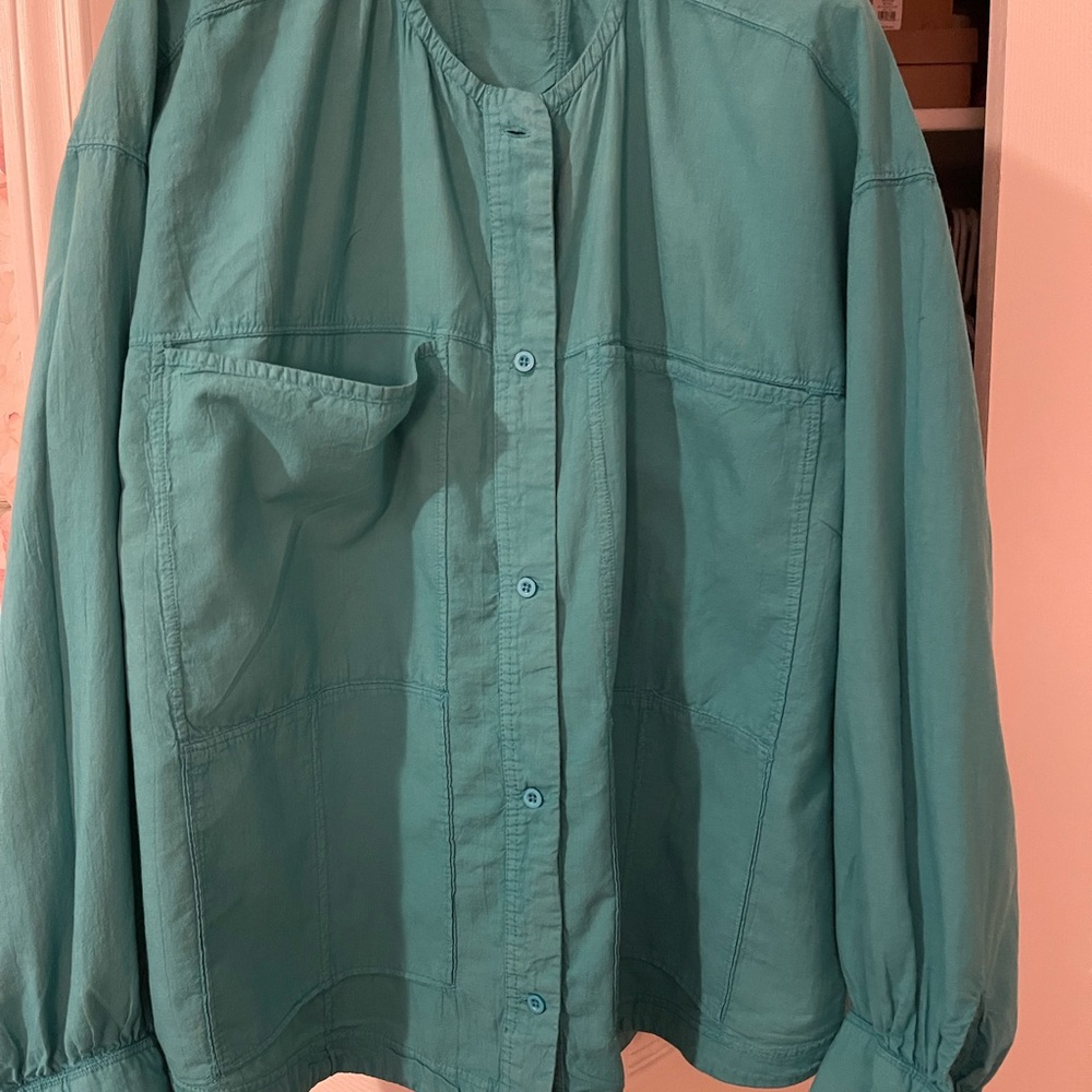 Free People Golden Hour House Shirt Turquoise L - Picture 4 of 7